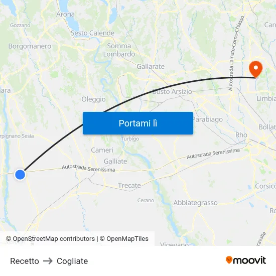 Recetto to Cogliate map