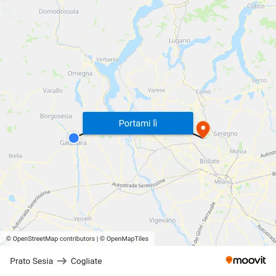 Prato Sesia to Cogliate map