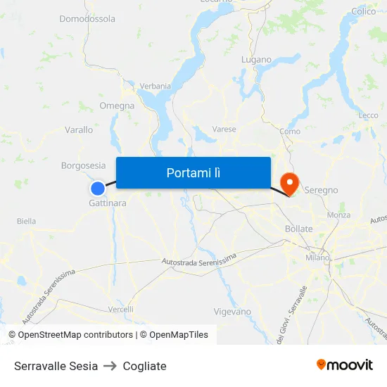 Serravalle Sesia to Cogliate map