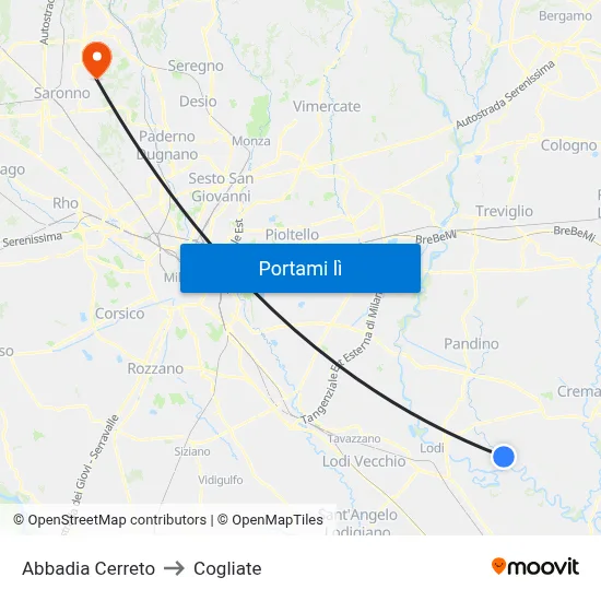 Abbadia Cerreto to Cogliate map