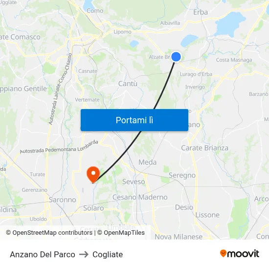 Anzano Del Parco to Cogliate map