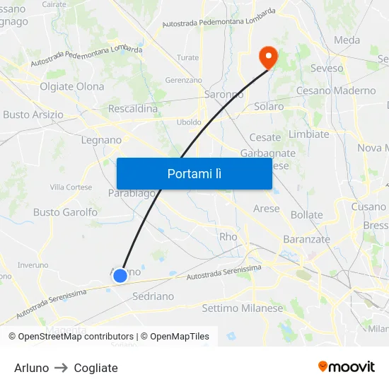 Arluno to Cogliate map