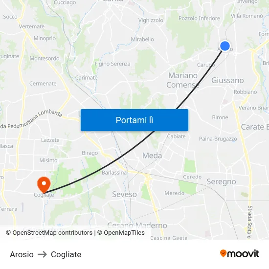 Arosio to Cogliate map