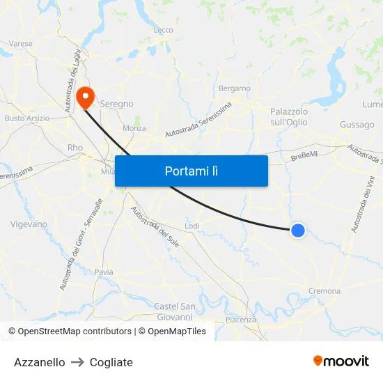 Azzanello to Cogliate map
