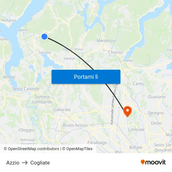Azzio to Cogliate map