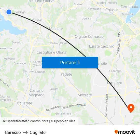 Barasso to Cogliate map