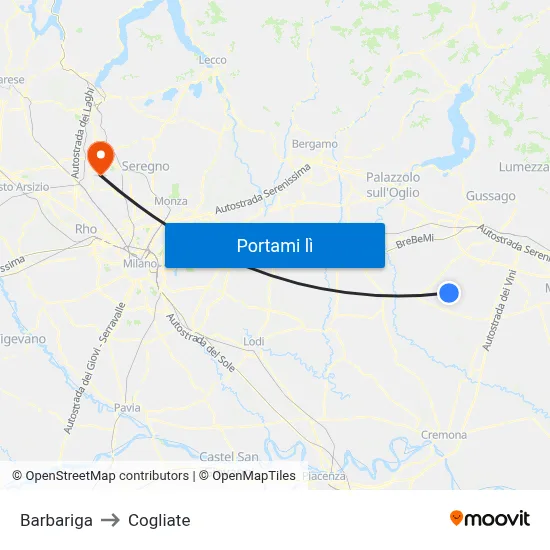 Barbariga to Cogliate map
