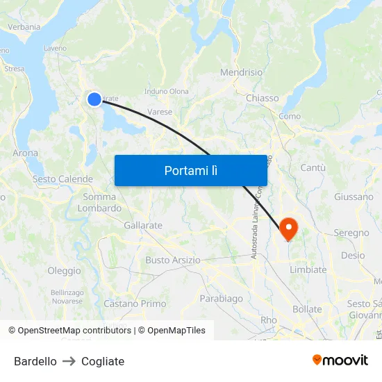 Bardello to Cogliate map