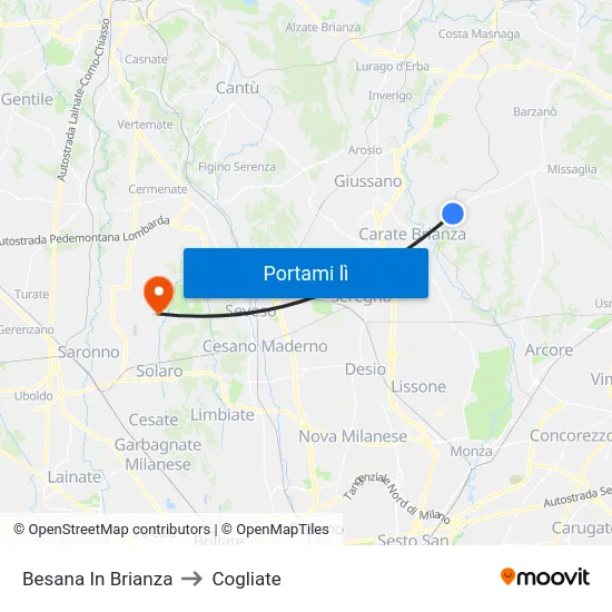 Besana In Brianza to Cogliate map