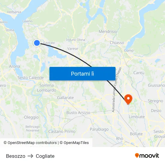 Besozzo to Cogliate map