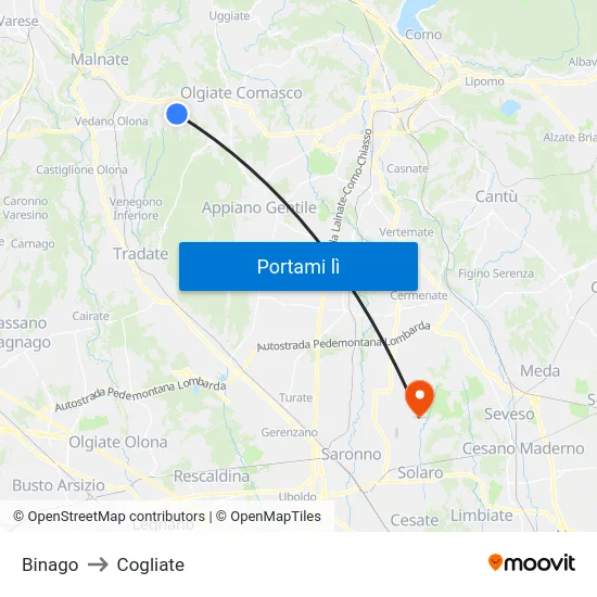 Binago to Cogliate map