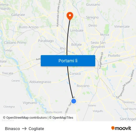 Binasco to Cogliate map