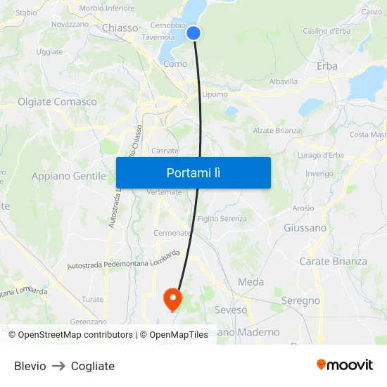 Blevio to Cogliate map