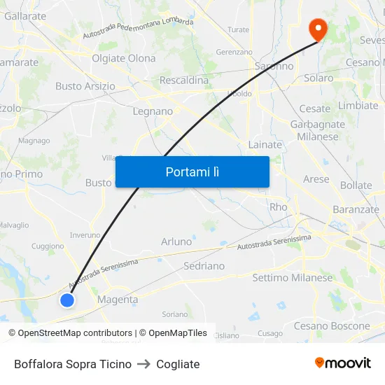 Boffalora Sopra Ticino to Cogliate map