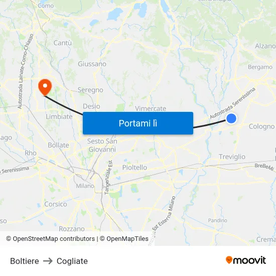 Boltiere to Cogliate map