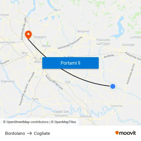 Bordolano to Cogliate map