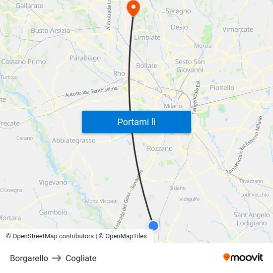 Borgarello to Cogliate map