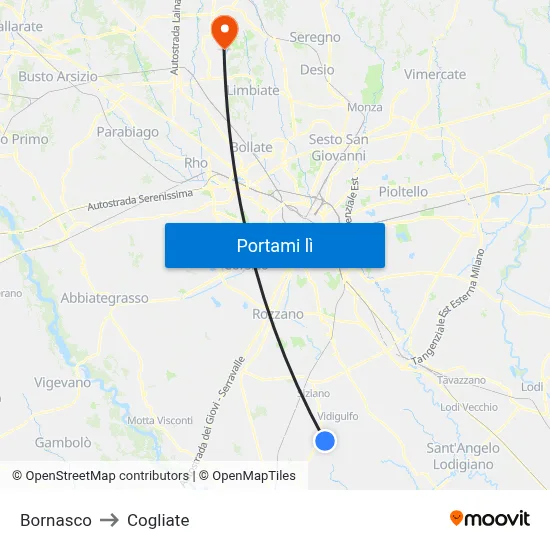 Bornasco to Cogliate map