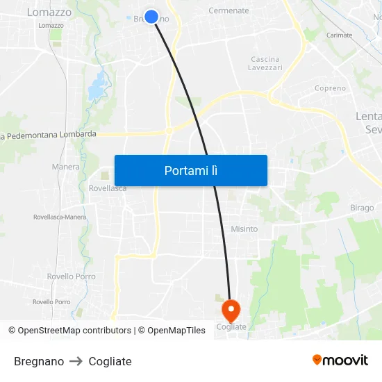 Bregnano to Cogliate map