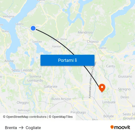 Brenta to Cogliate map