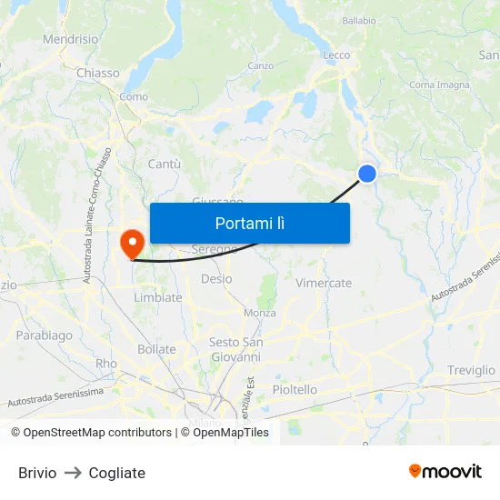 Brivio to Cogliate map