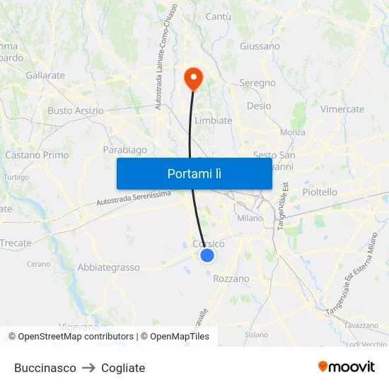 Buccinasco to Cogliate map