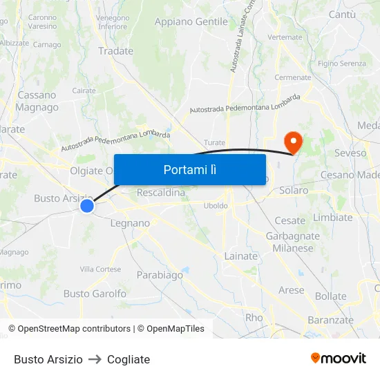 Busto Arsizio to Cogliate map