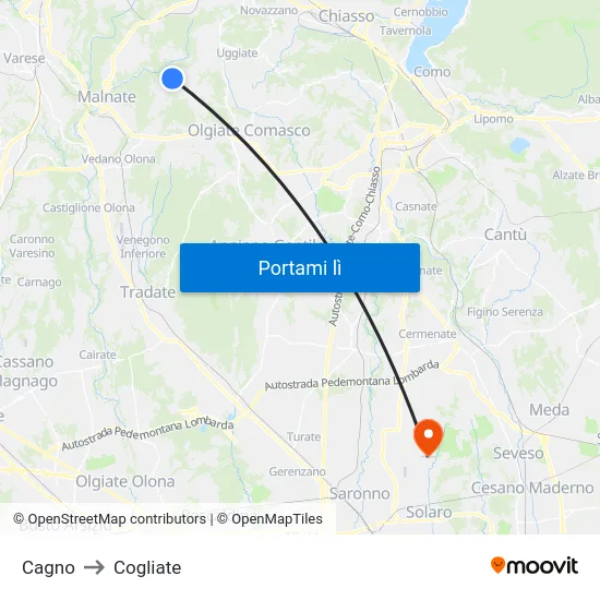 Cagno to Cogliate map