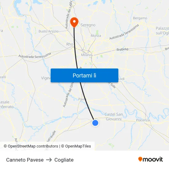 Canneto Pavese to Cogliate map