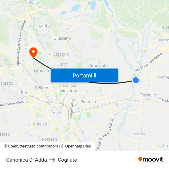 Canonica D' Adda to Cogliate map