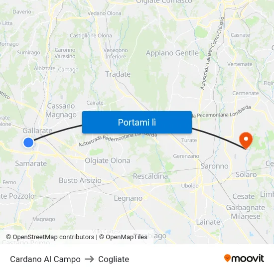 Cardano Al Campo to Cogliate map