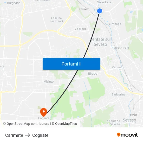 Carimate to Cogliate map