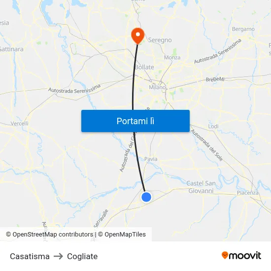 Casatisma to Cogliate map