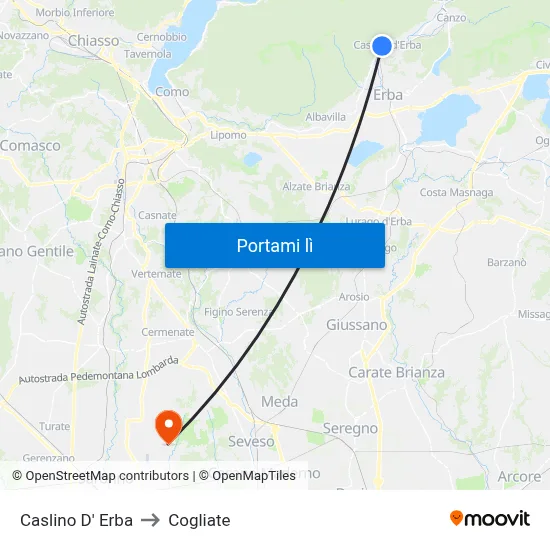 Caslino D' Erba to Cogliate map