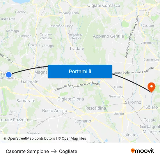 Casorate Sempione to Cogliate map