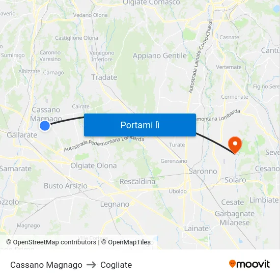 Cassano Magnago to Cogliate map