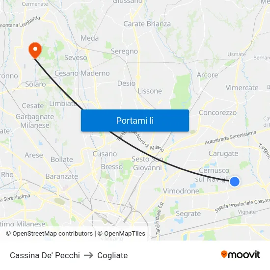 Cassina De' Pecchi to Cogliate map