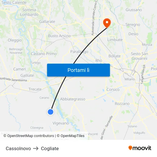 Cassolnovo to Cogliate map