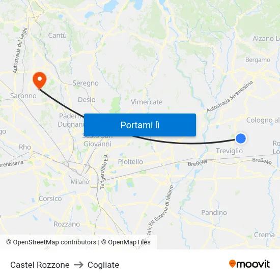 Castel Rozzone to Cogliate map