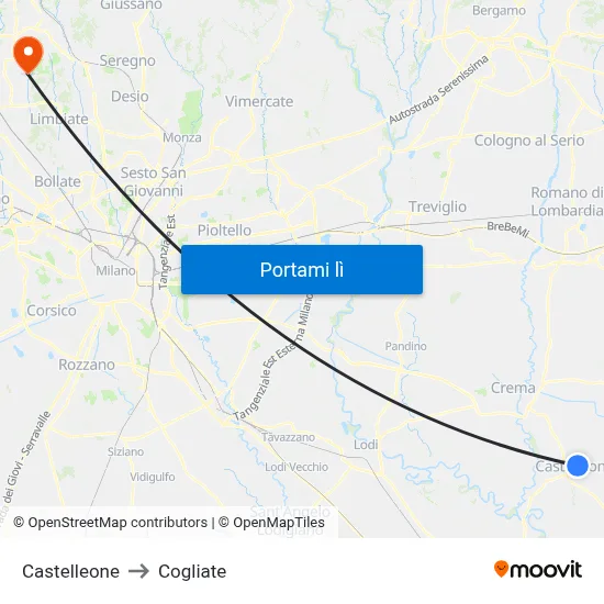 Castelleone to Cogliate map