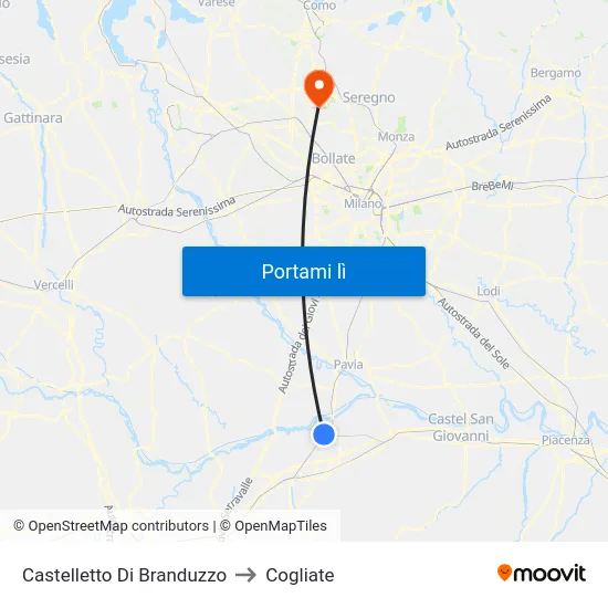 Castelletto Di Branduzzo to Cogliate map