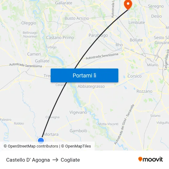 Castello D' Agogna to Cogliate map
