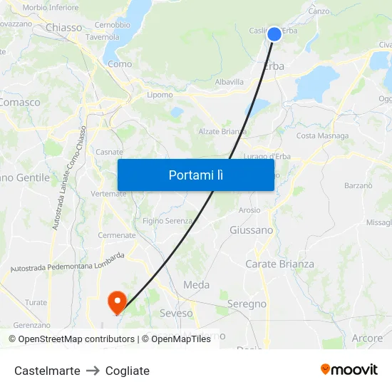 Castelmarte to Cogliate map