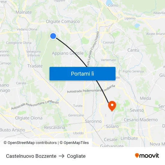 Castelnuovo Bozzente to Cogliate map