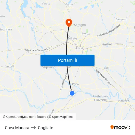 Cava Manara to Cogliate map
