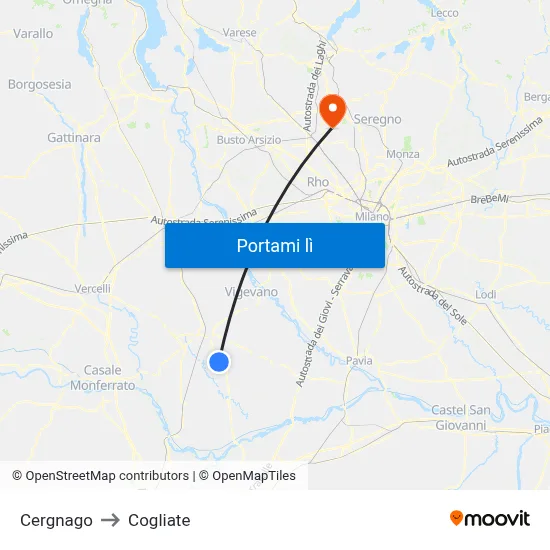Cergnago to Cogliate map