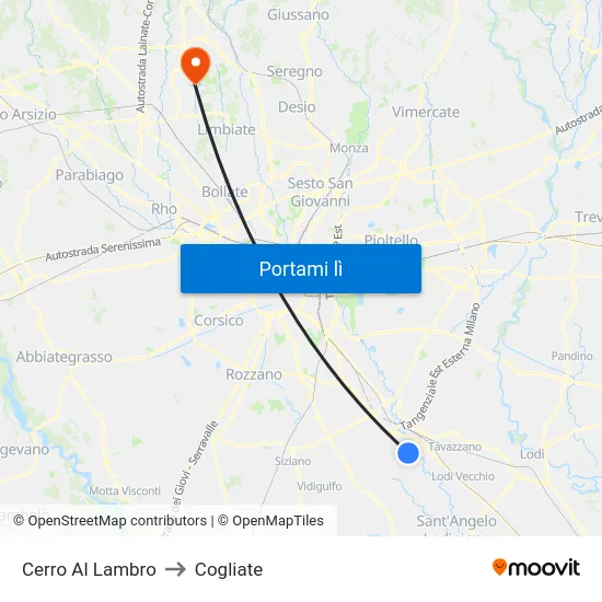 Cerro Al Lambro to Cogliate map