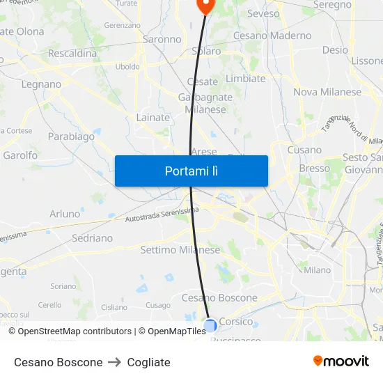 Cesano Boscone to Cogliate map