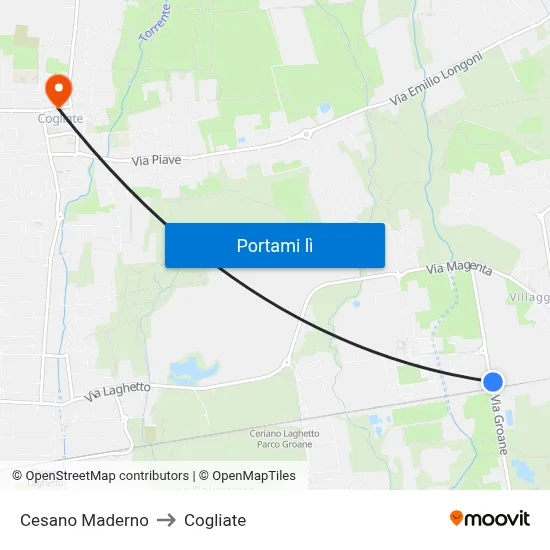 Cesano Maderno to Cogliate map
