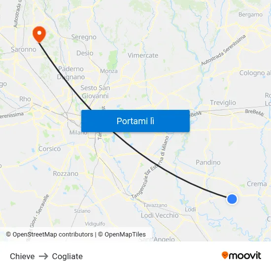Chieve to Cogliate map